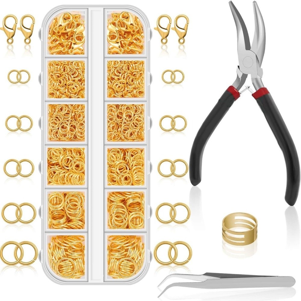 Jewelry Making Pliers Set - 12-delige set sieradenonderdelen: open ringetjes, kreeftklemmen,